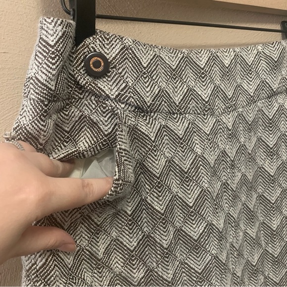 Tory Burch Xoona Skirt Tweed Herringbone Brown Cream Ivory Size 8 - Picture 5 of 11